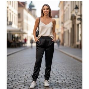 SPANX High Waisted Satin Jogger‎ Black Trouser Sz Medium Pants